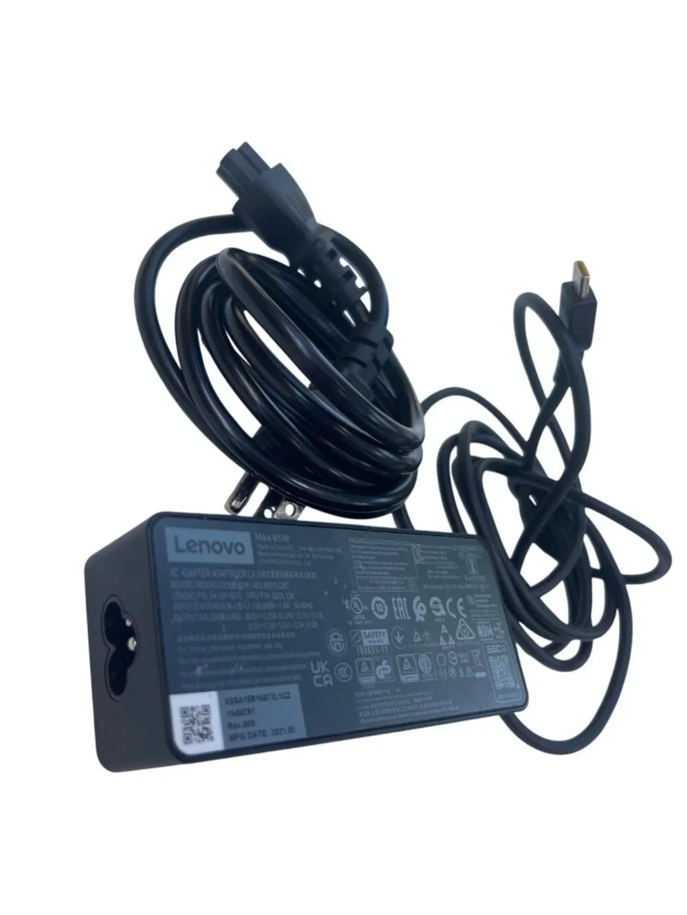 Lenovo 65W USB-C Laptop Charger With Power Cord - Model ADLX65YLC3D 33b